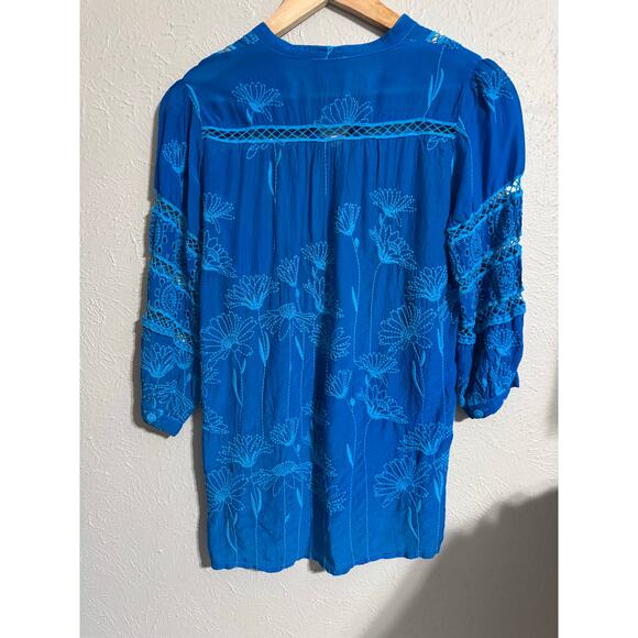 Johnny Was Turquoise Embroidered Daisy Peia Tunic XXS - Picture 6 of 8